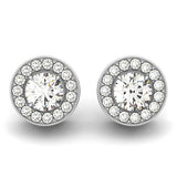 White Gold 14k Round Diamond Milgrain Border Halo Earrings