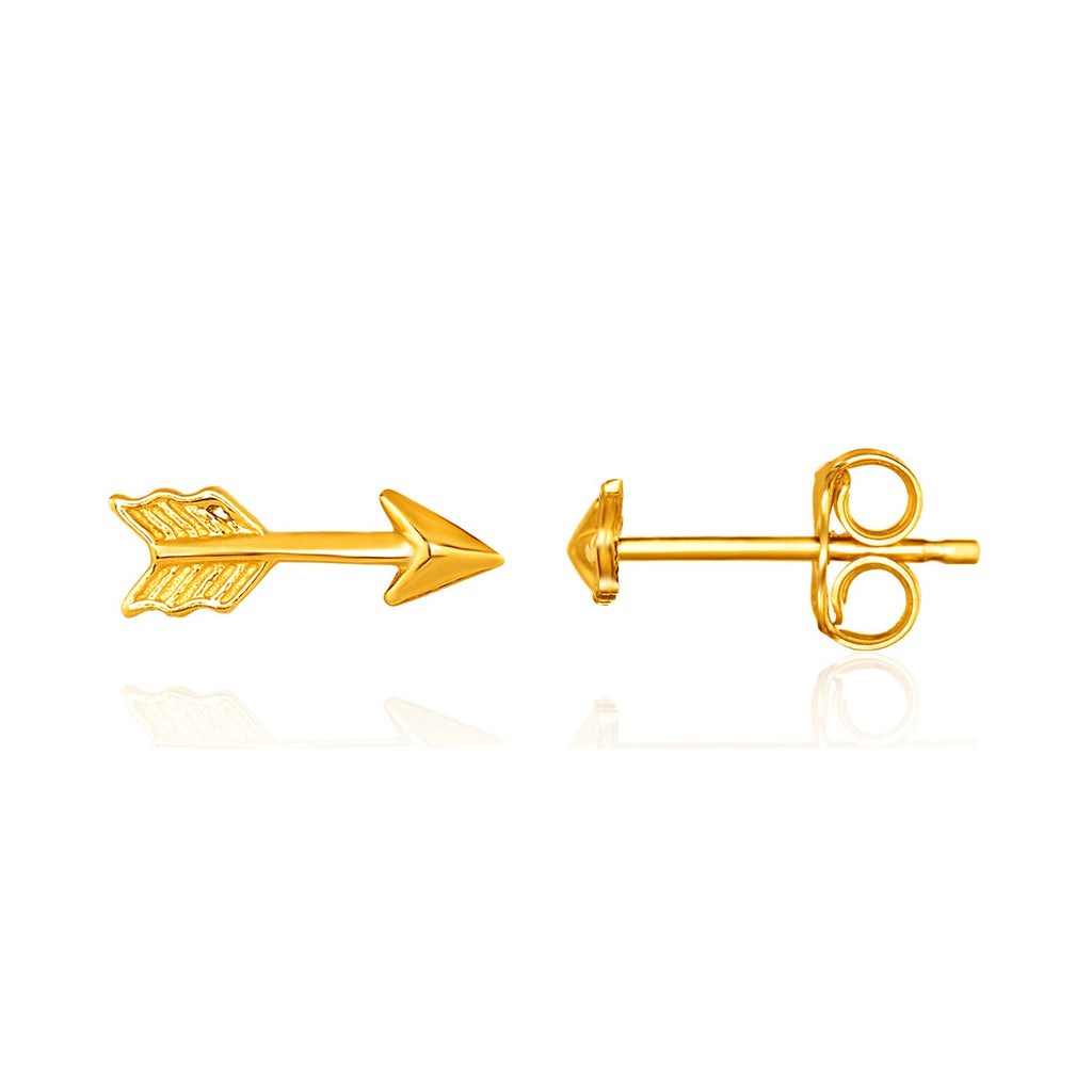 Yellow Gold 14k Single Post Earring with Texture Arrow