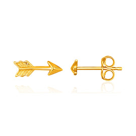 Yellow Gold 14k Single Post Earring with Texture Arrow