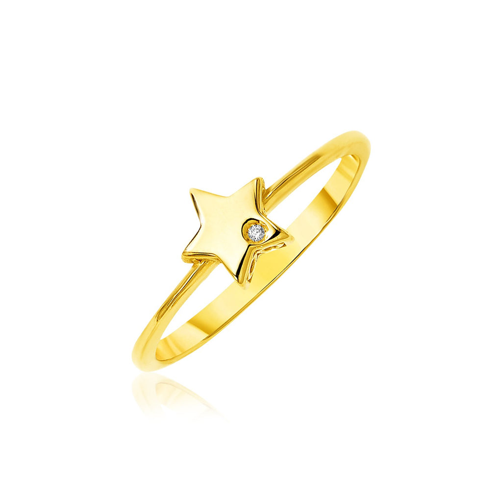 Yellow Gold 14k Polished Star Ring with Diamond