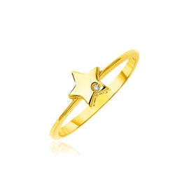 Yellow Gold 14k Polished Star Ring with Diamond
