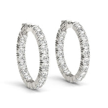 Load image into Gallery viewer, White Gold 14k 3 Two Sided Prong Set Diamond Hoop Earrings in Hinged Snap Back