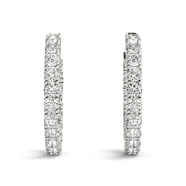 White Gold 14k 3 Two Sided Prong Set Diamond Hoop Earrings in Hinged Snap Back