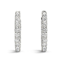 Load image into Gallery viewer, White Gold 14k 3 Two Sided Prong Set Diamond Hoop Earrings in Hinged Snap Back