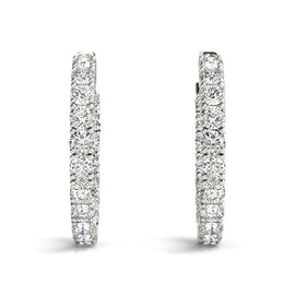 White Gold 14k 3 Two Sided Prong Set Diamond Hoop Earrings in Hinged Snap Back