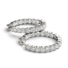 Load image into Gallery viewer, White Gold 14k 3 Two Sided Prong Set Diamond Hoop Earrings in Hinged Snap Back