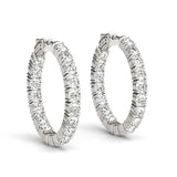 White Gold 14k 3 Two Sided Prong Set Diamond Hoop Earrings in Hinged Snap Back