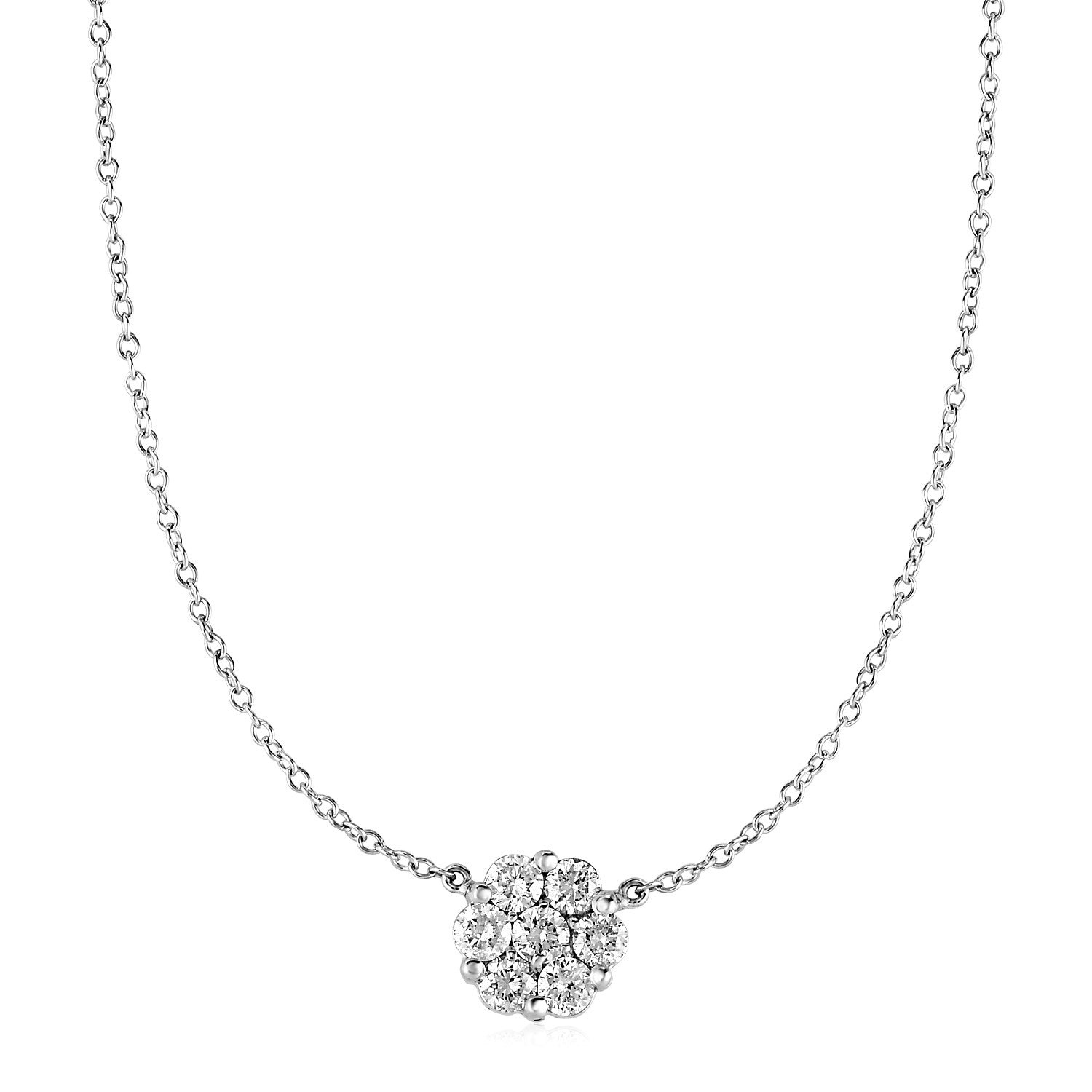 White Gold 14k Women's Necklace with Round Pendant with White Diamonds