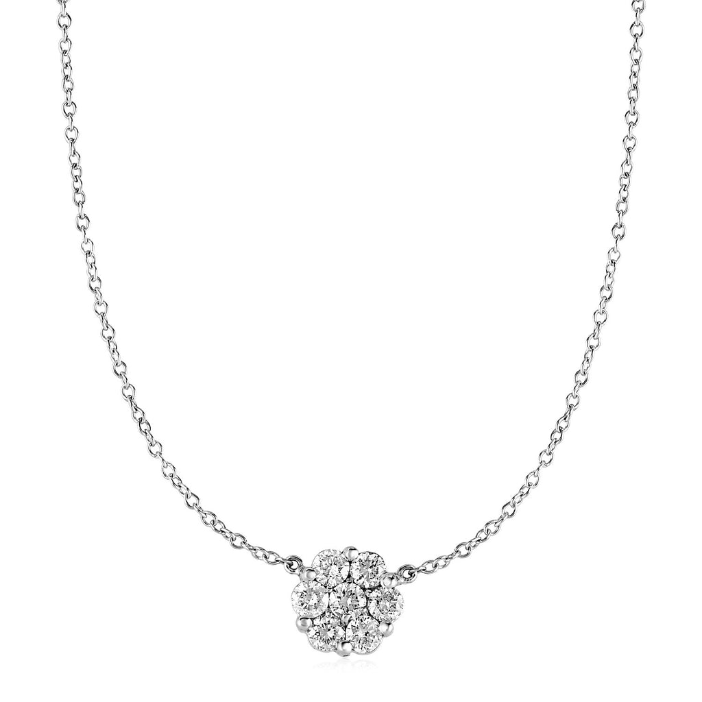 White Gold 14k Women's Necklace with Round Pendant with White Diamonds