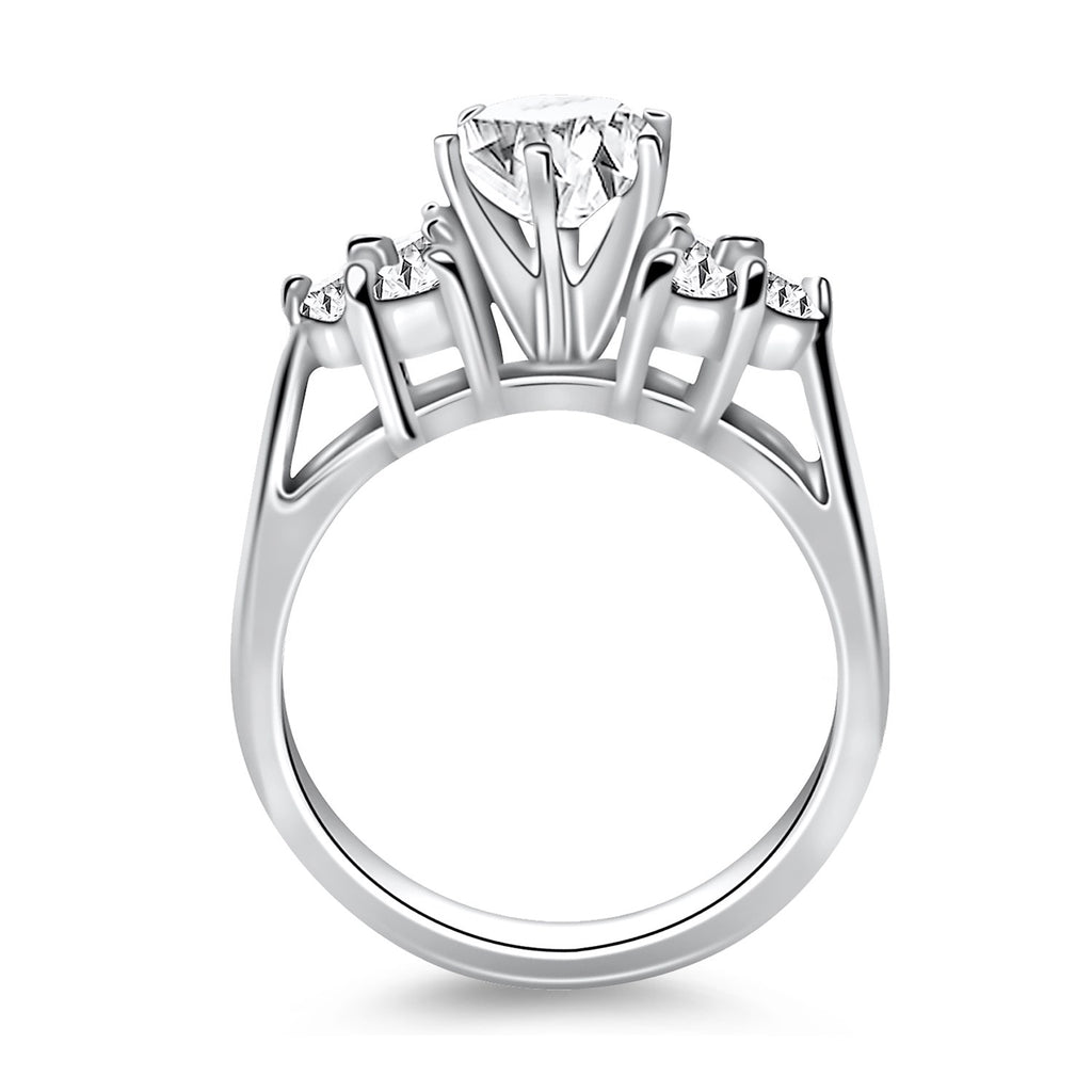 White Gold 14k Cathedral Side Diamond Clusters Engagement Ring