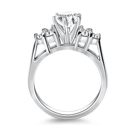 White Gold 14k Cathedral Side Diamond Clusters Engagement Ring