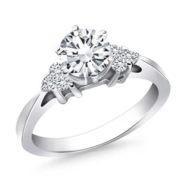 White Gold 14k Cathedral Side Diamond Clusters Engagement Ring