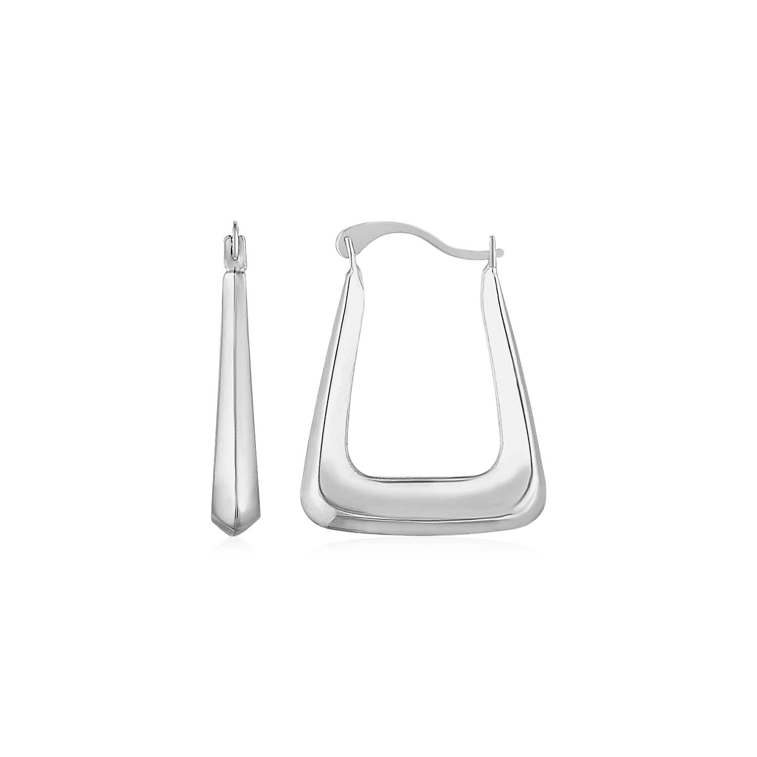 White Gold 14k Polished Square Hoop Earrings in Hinged Snap Back
