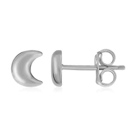 White Gold 14k Post Earrings with Moons in Pushback Clasps
