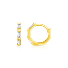 Load image into Gallery viewer, Yellow Gold 14k Petite Octagonal Hoop Earrings with Cubic Zirconias &amp; Snap Lock