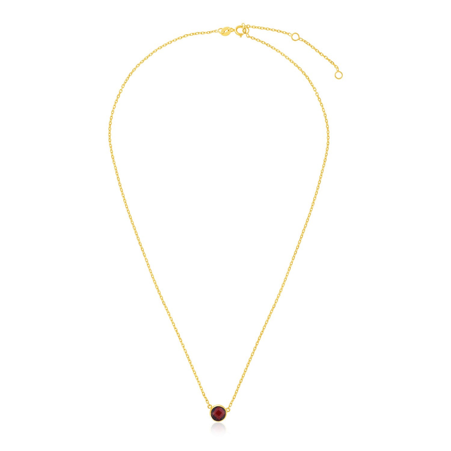 Yellow Gold 14k 17 inch Women's Link Necklace with Round Garnet