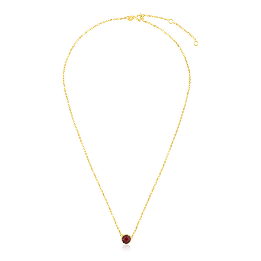 Yellow Gold 14k 17 inch Women's Link Necklace with Round Garnet