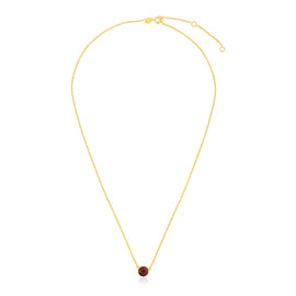 Yellow Gold 14k 17 inch Women's Link Necklace with Round Garnet