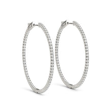 Load image into Gallery viewer, White Gold 14k 1 Slim Two Sided Diamond Hoop Earrings in Hinged Snap Back