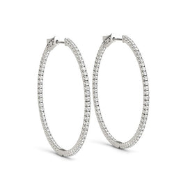 White Gold 14k 1 Slim Two Sided Diamond Hoop Earrings in Hinged Snap Back