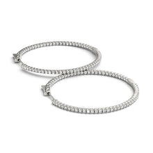 Load image into Gallery viewer, White Gold 14k 1 Slim Two Sided Diamond Hoop Earrings in Hinged Snap Back
