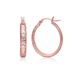 Rose Gold 14k Hammered Oval Hoop Earrings with Snap Lock