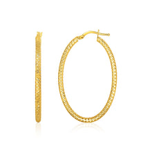 Load image into Gallery viewer, Yellow Gold 14k Textured Oval Hoop Earrings with Snap Lock
