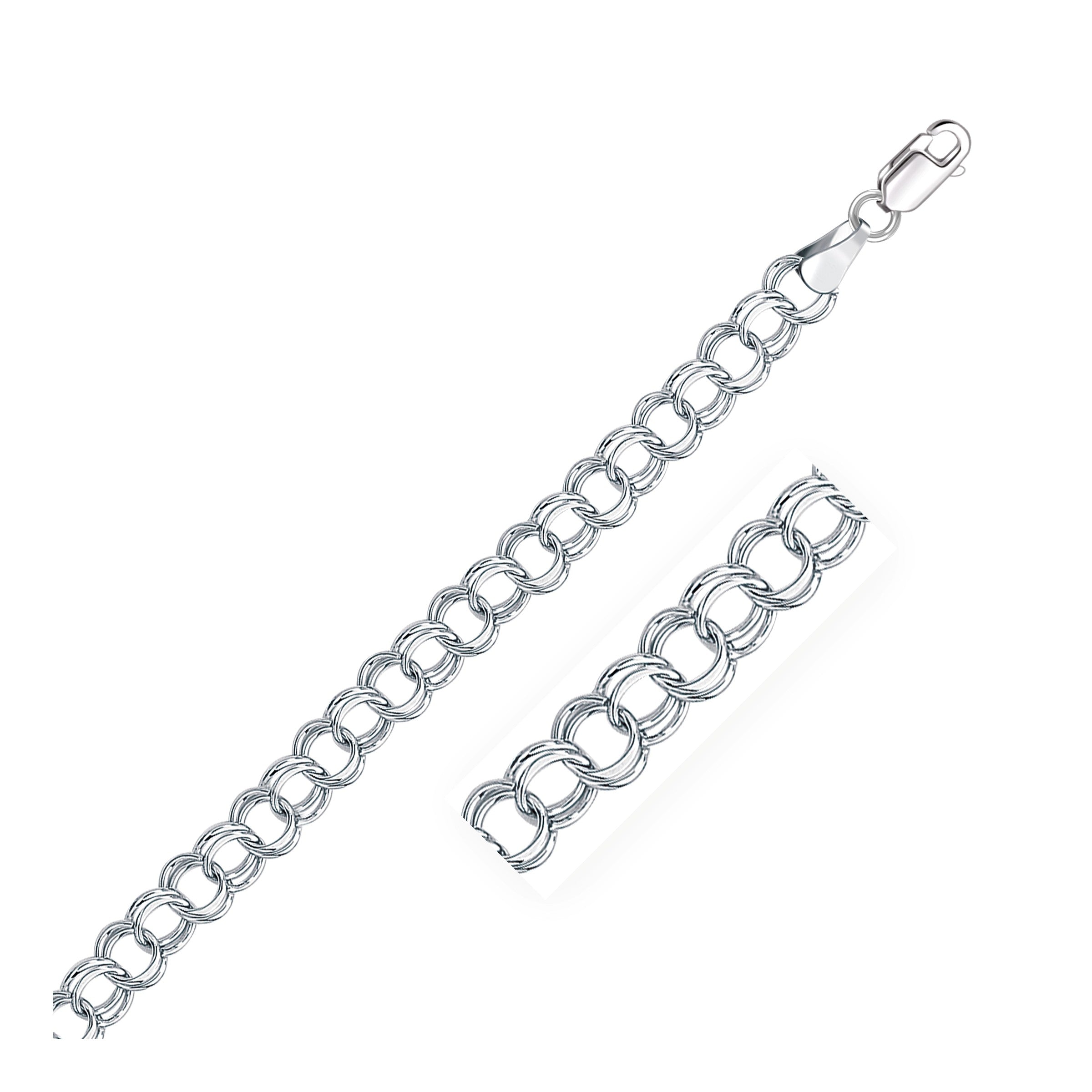 White Gold 14k 6.0 mm Solid Double Link Women's Charm Bracelet