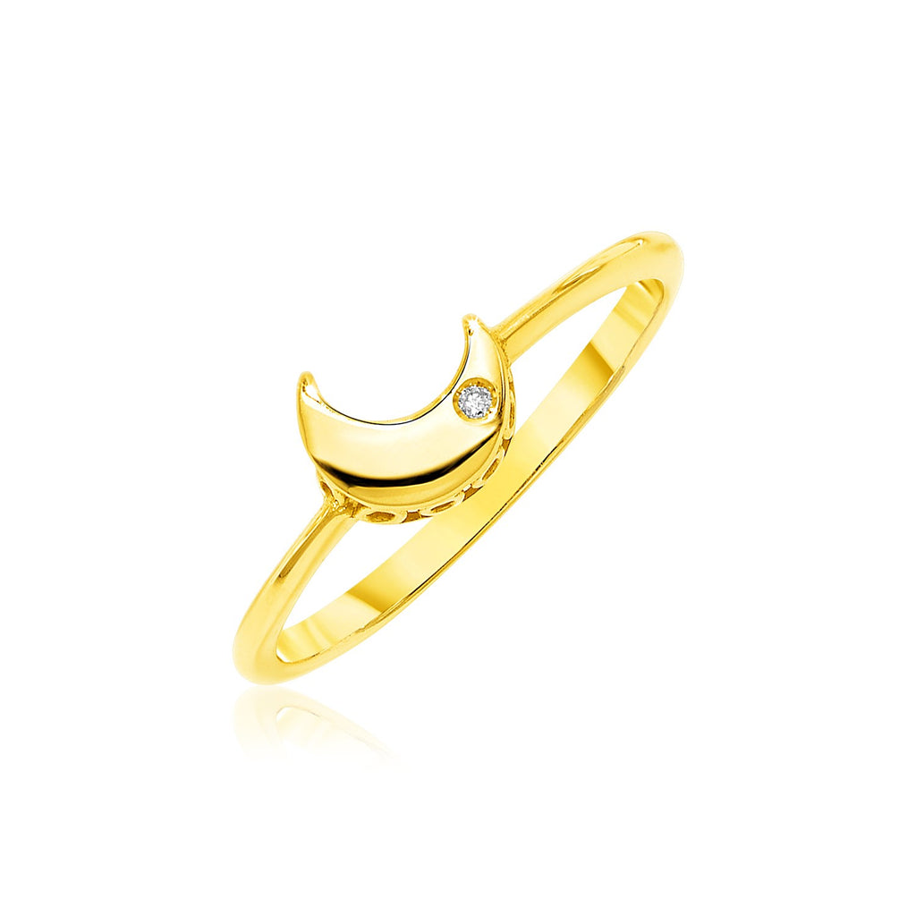 Yellow Gold 14k Polished Moon Ring with Diamond