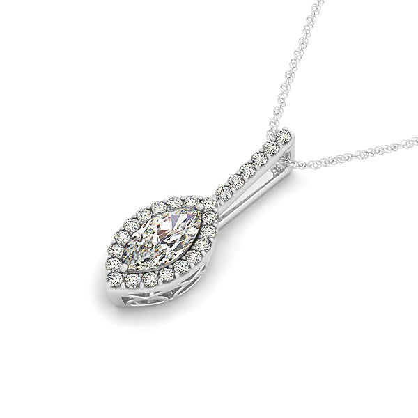 White Gold 14k Marquis Shape Diamond Halo Pendant
