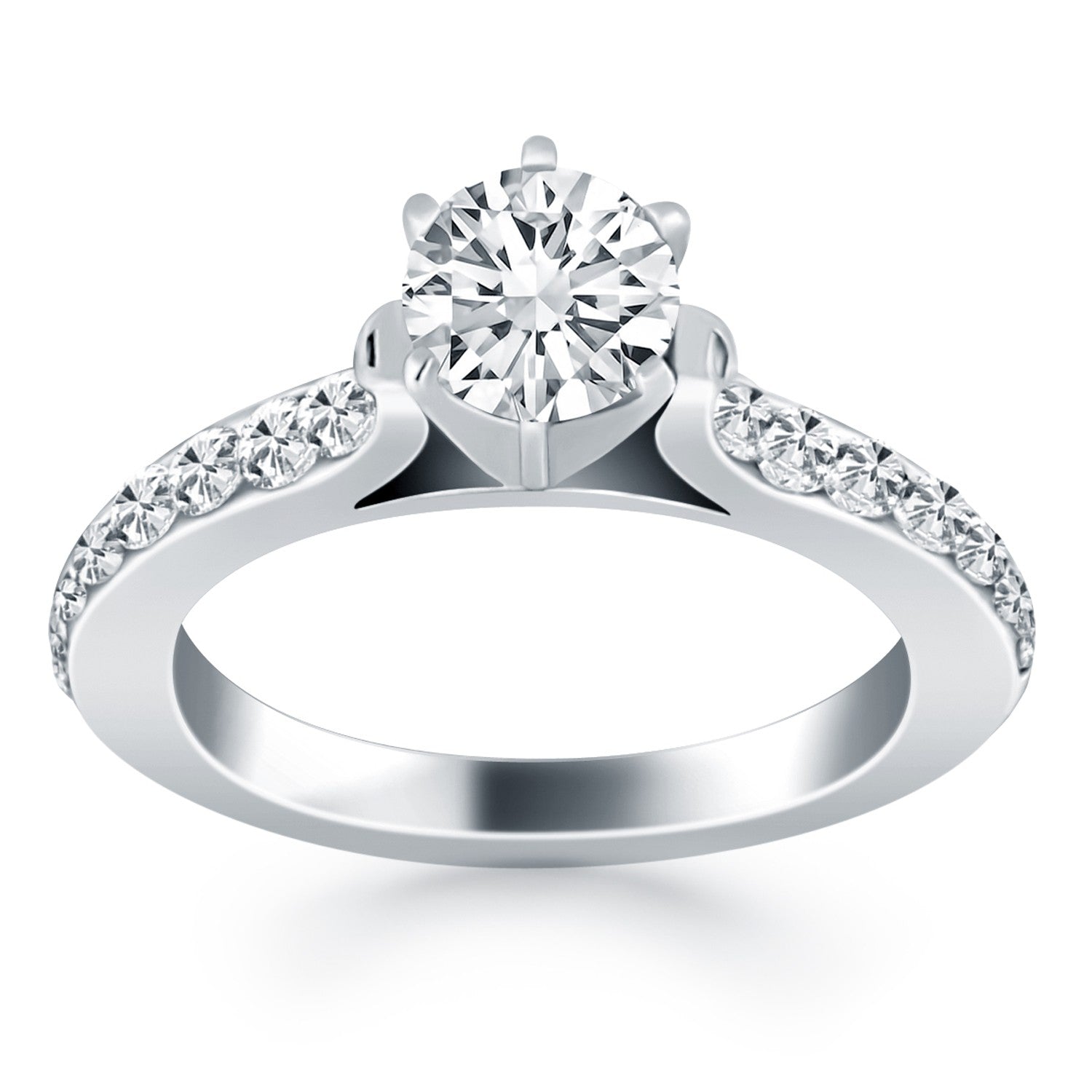 White Gold 14k Curved Shank Pave Diamonds Engagement Ring