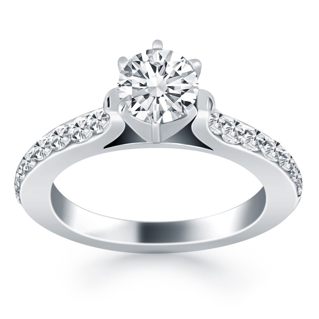 White Gold 14k Curved Shank Pave Diamonds Engagement Ring