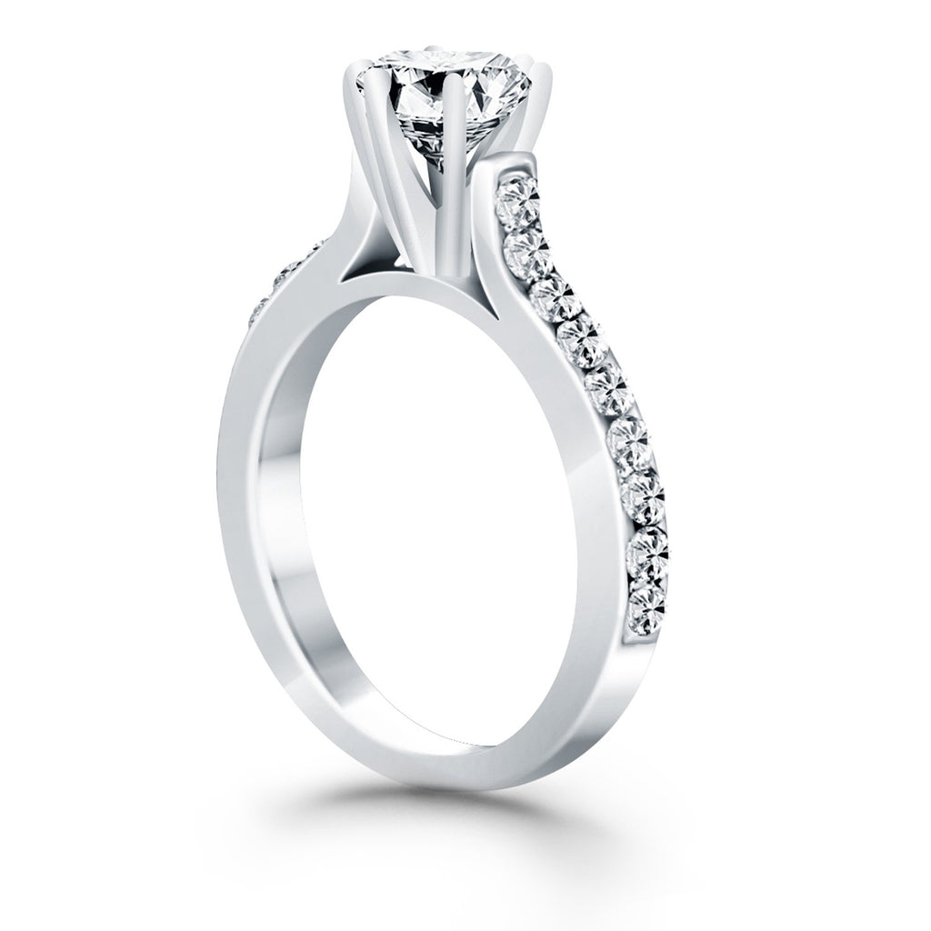 White Gold 14k Curved Shank Pave Diamonds Engagement Ring