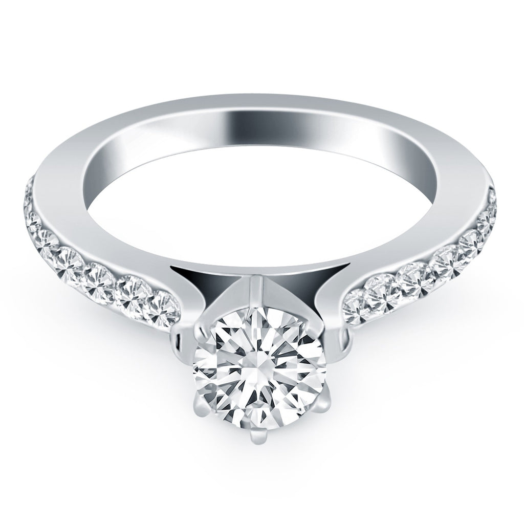 White Gold 14k Curved Shank Pave Diamonds Engagement Ring