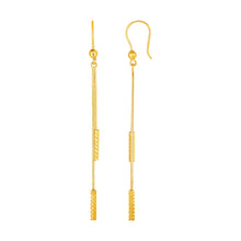 Load image into Gallery viewer, Textured Bar Long Drop Earrings in 14k Yellow Gold