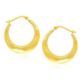 Yellow Gold 14k Round Rope Texture Hoop Earrings with Snap Lock