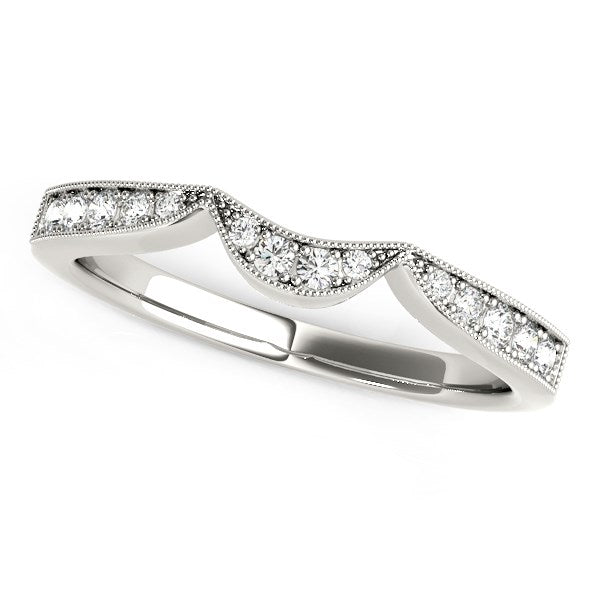 White Gold 14k Milgrained Curved Diamond Wedding Ring Band