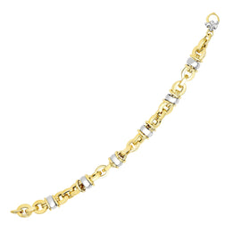 Two-Tone Gold 14k Oval Women's Fancy Bracelet with Barrel Bead Connectors