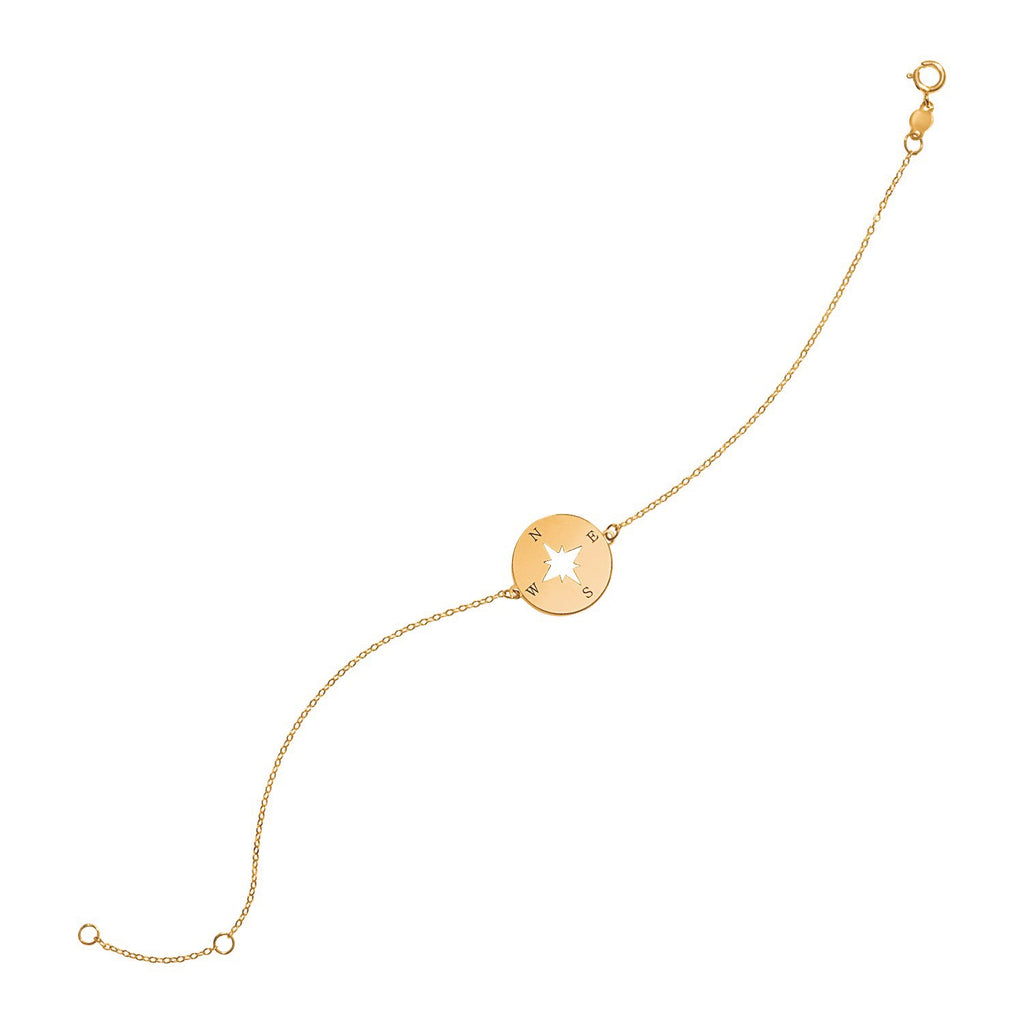 Yellow Gold 14k 7 inch Women's Fancy Bracelet with Compass