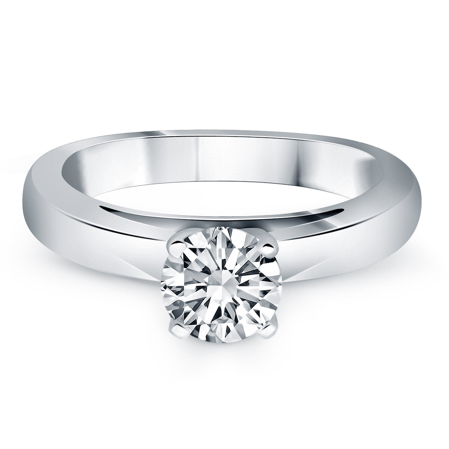 White Gold 14k Classic Wide Band Cathedral Solitaire Engagement Ring