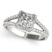 Load image into Gallery viewer, White Gold 14k Princes Cut Halo Split Shank Diamond Engagement Ring