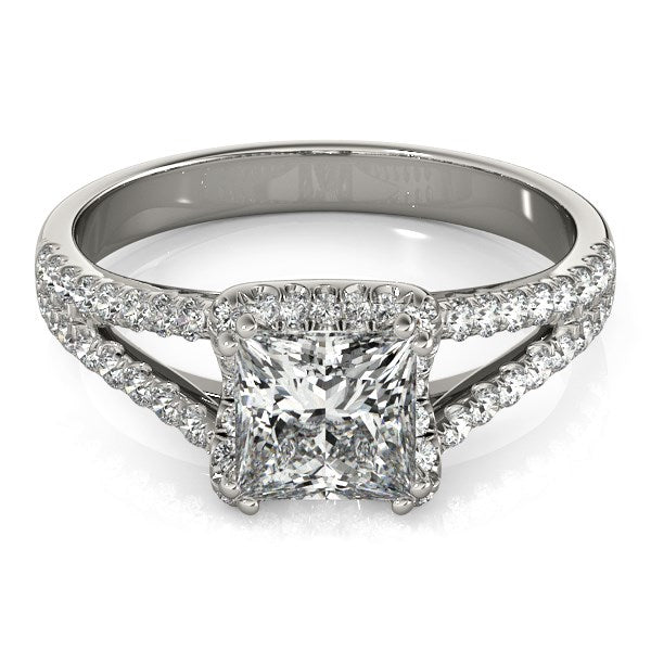 White Gold 14k Princes Cut Halo Split Shank Diamond Engagement Ring