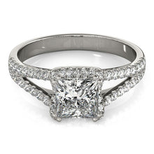 Load image into Gallery viewer, White Gold 14k Princes Cut Halo Split Shank Diamond Engagement Ring