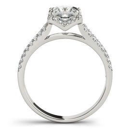 White Gold 14k Princes Cut Halo Split Shank Diamond Engagement Ring