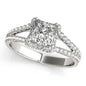 White Gold 14k Princes Cut Halo Split Shank Diamond Engagement Ring