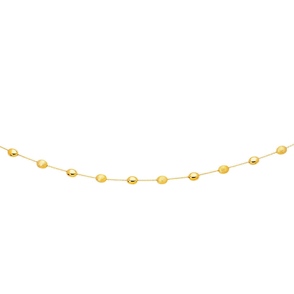 Yellow Gold 14k Women's Necklace with Polished and Textured Pebble Stations