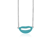 Load image into Gallery viewer, White Gold 14k Women&#39;s Emoji Necklace with Enamel Blue Lips