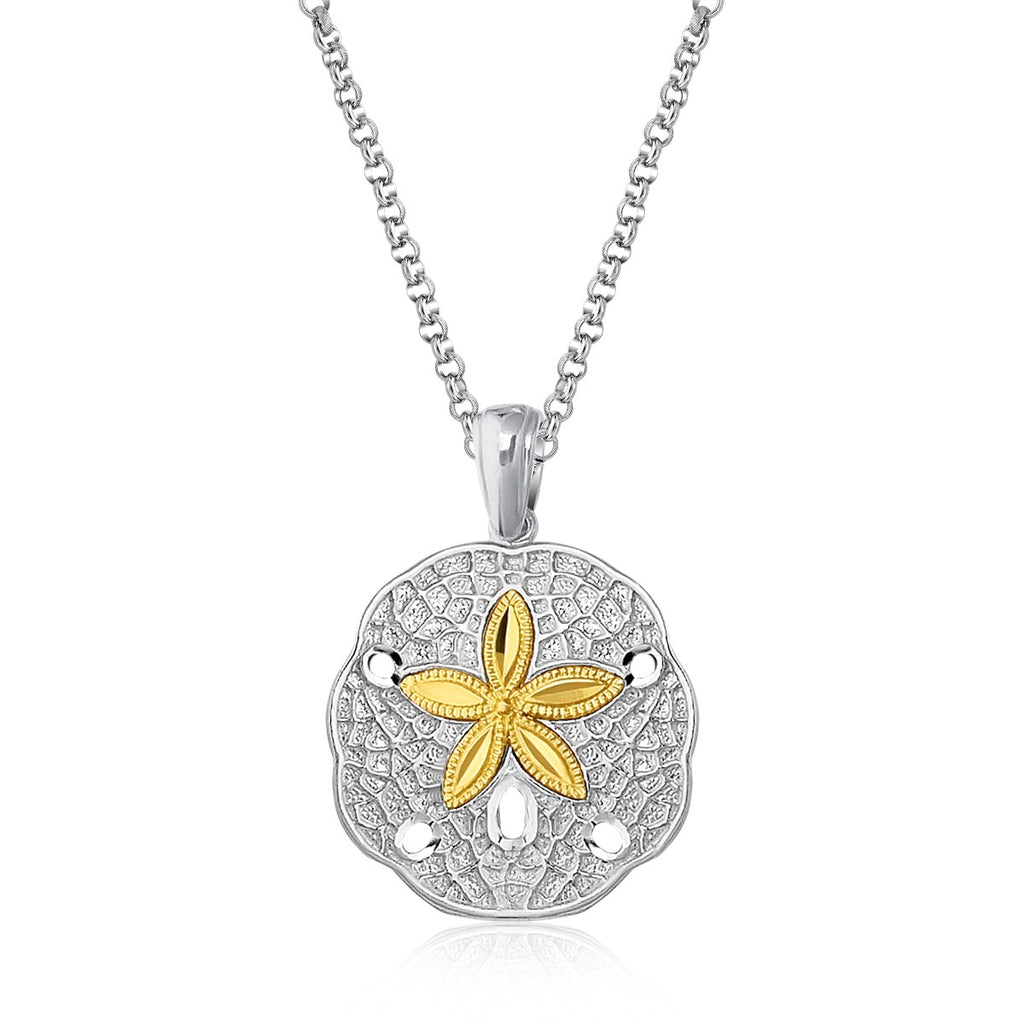 Designer Sterling Silver and Yellow Gold 14k Sand Dollar Pendant