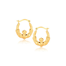 Load image into Gallery viewer, 10k Yellow Gold Claddagh Hoop Earrings