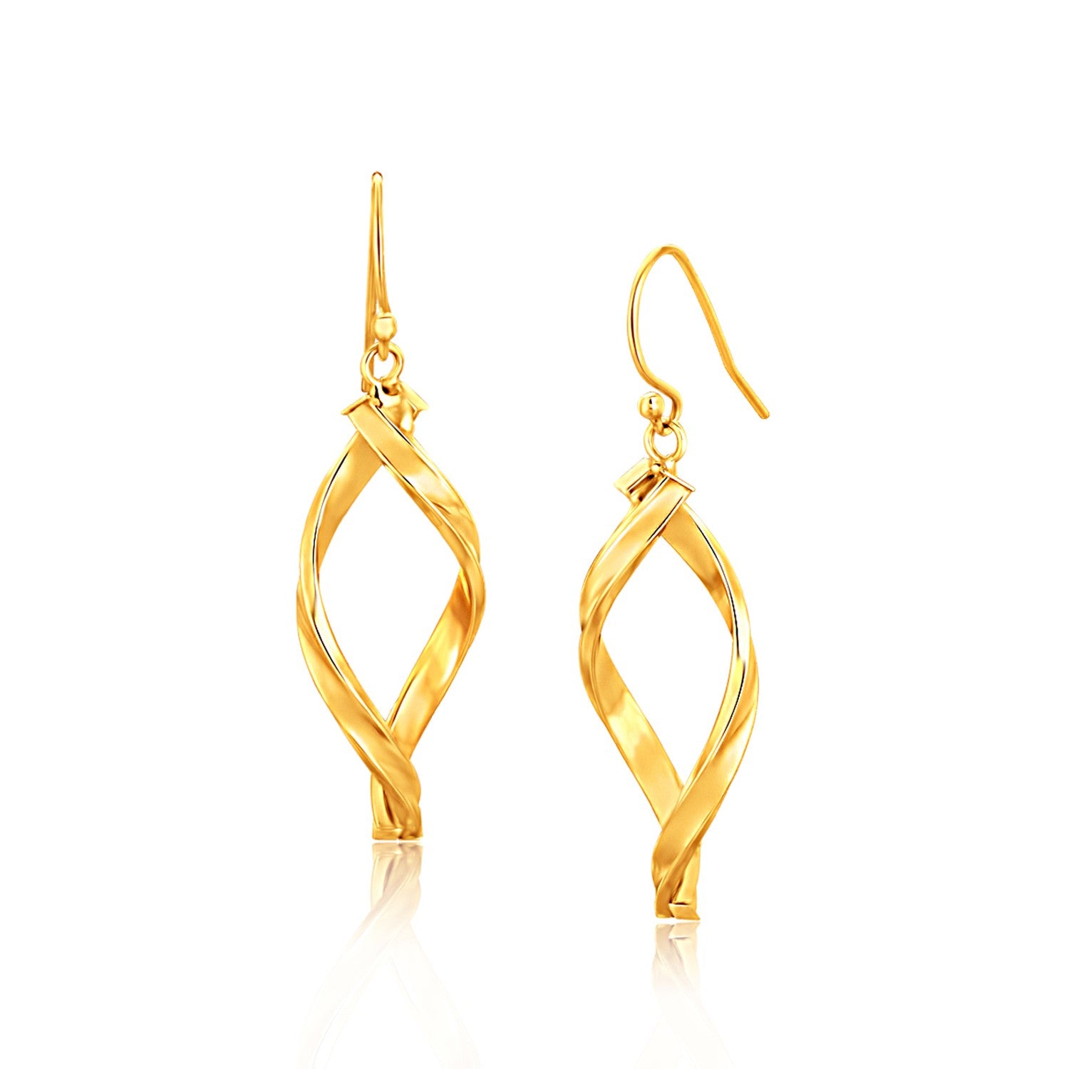 Yellow Gold 14k Fancy Flat Twisted Oval Dangling Earrings
